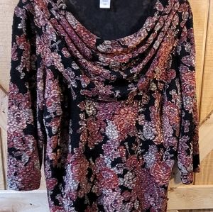 Coldwater Creek Beaded Tunic Floral Cowl Neck